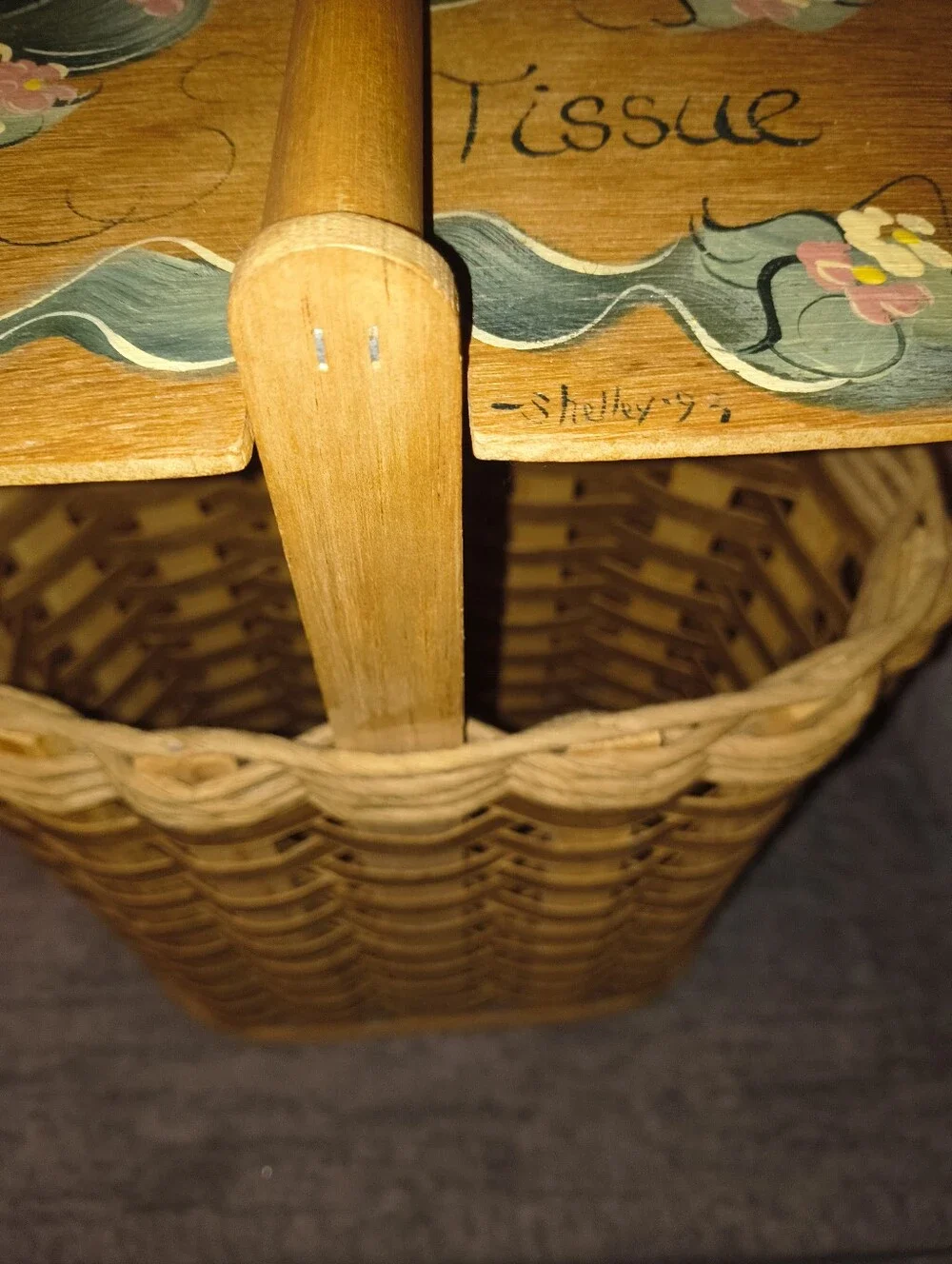 Handwoven Wood Toilet Paper Basket with Handle - Natural Brown